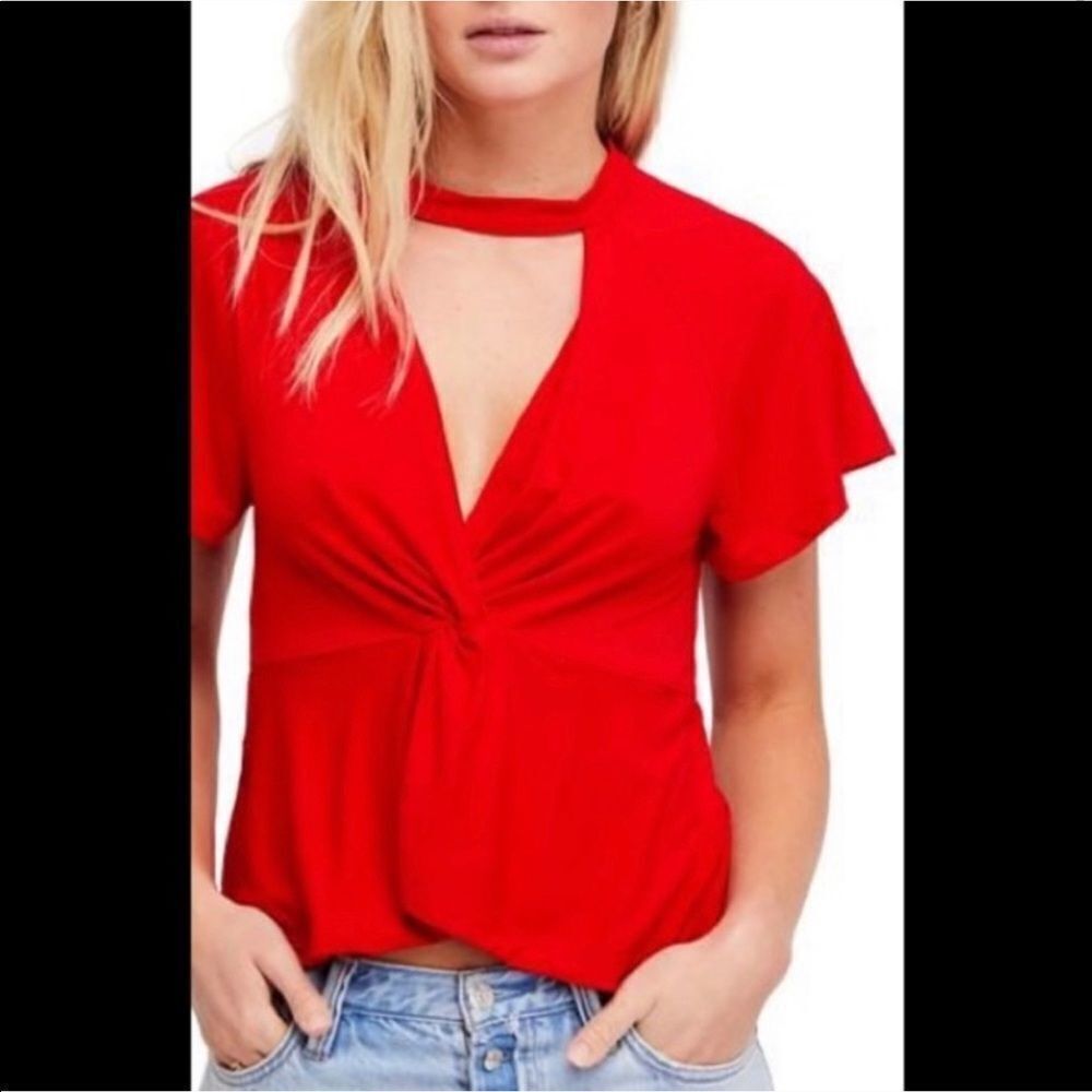 Free People Just a Twist red plunge top medium